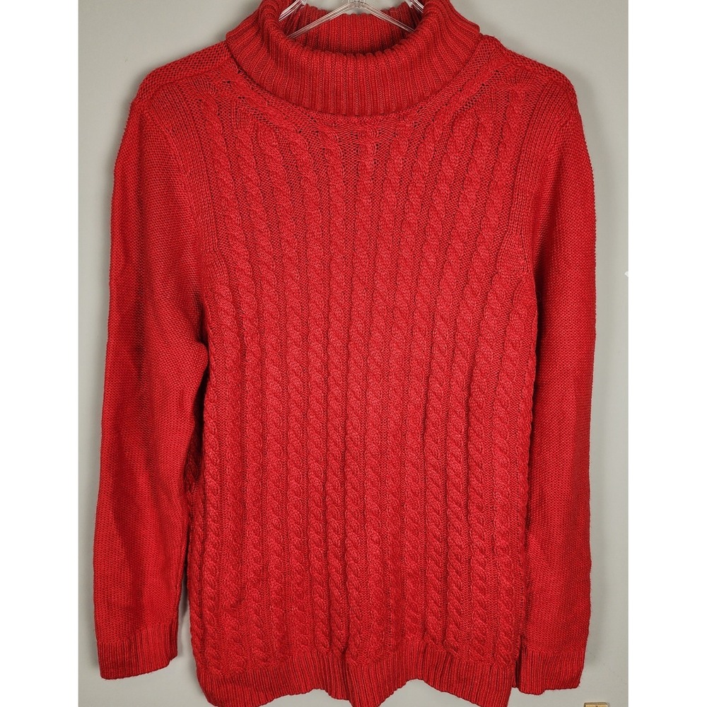 Croft & Barrow Cable Knit Turtleneck Sweater Women XL Classic Red Festive‎